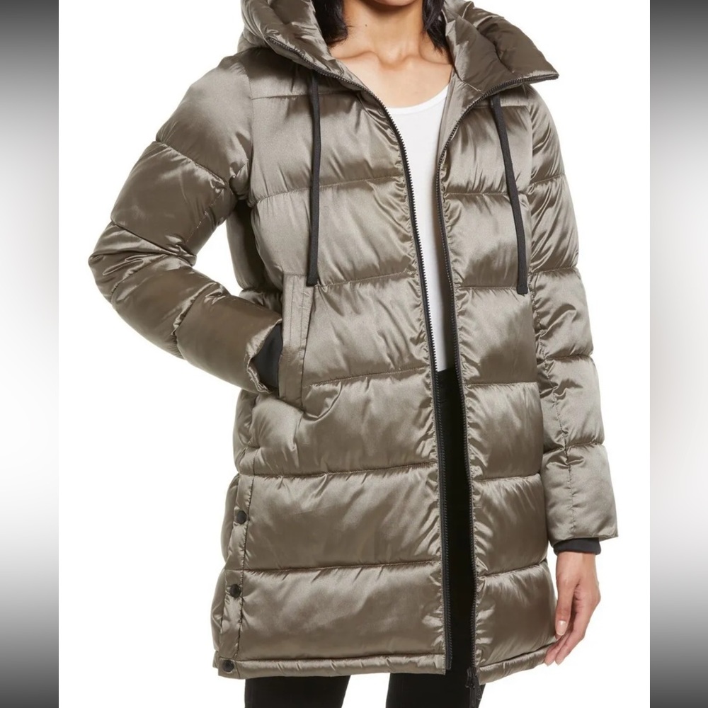 Brand New Sam Edelman Funnel Collar Puffer Coat in Fern Green Sz Medium